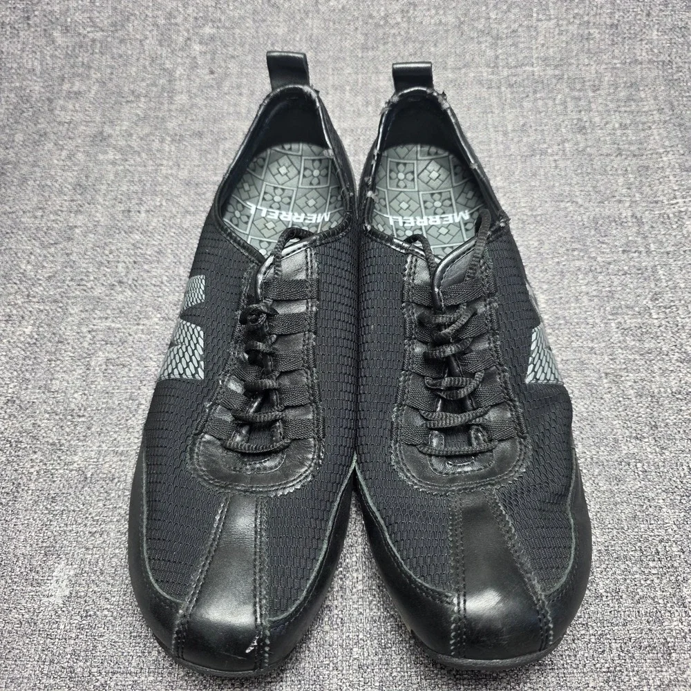 Womens 9 Merrell Samba Black Leather & Mesh Comfort Sneakers Shoes